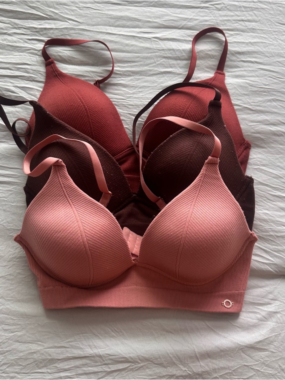 Danskin Intimates Ribbed Padded Bra Pink, Rust & Brown
